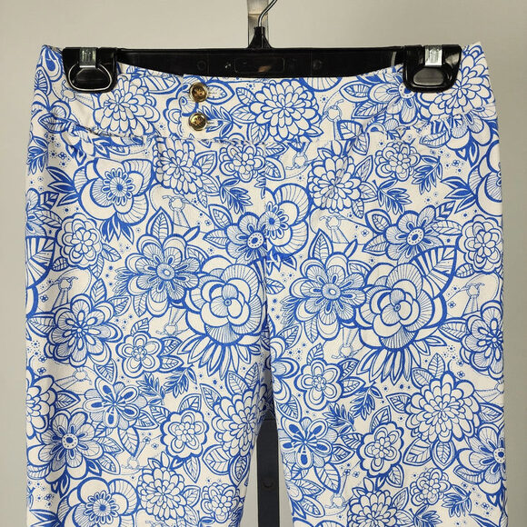 Lilly Pulitzer Blue Floral Cotton Cropped Pants Size S - Picture 2 of 9